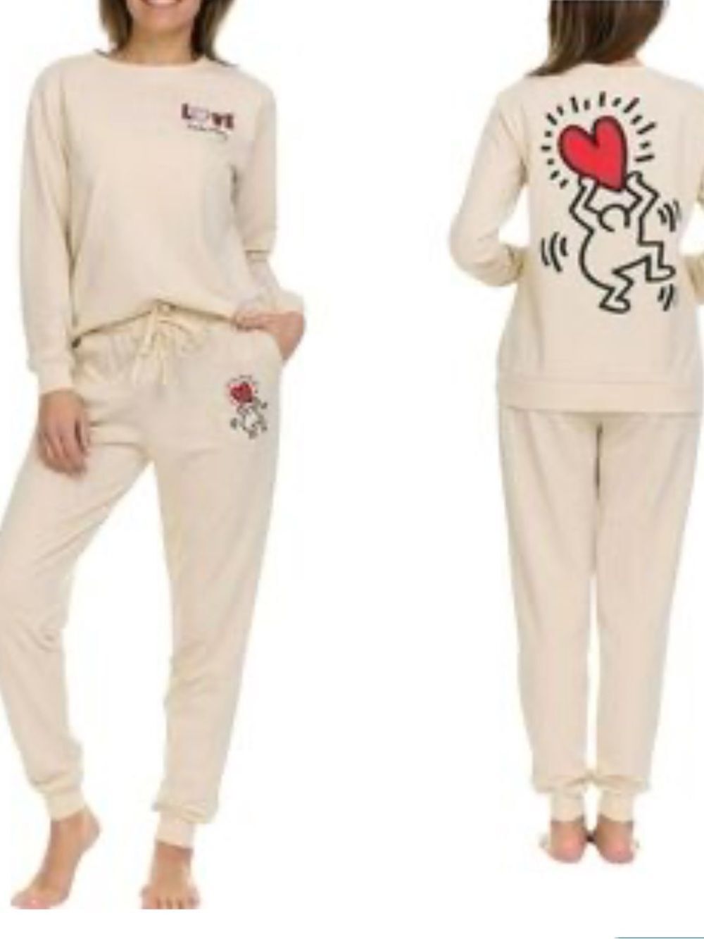 Keith Haring Graphic Heart Cream Lounge Set small